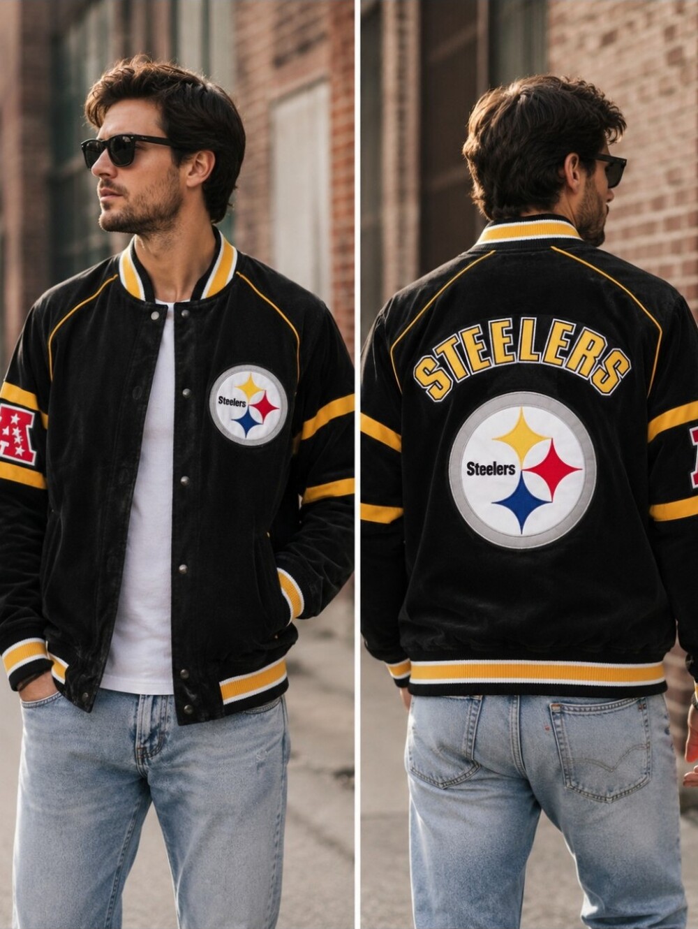 NFL Pittsburgh Steelers Leather Varsity Jacket Mens Medium G-III AFC Snap Front